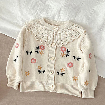 Baby Girls Muslin Flower Knit Embroidery Overcoat