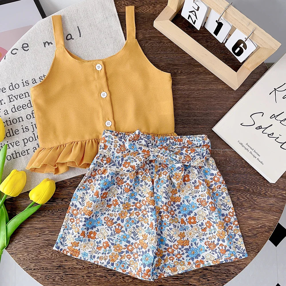 Kids Girls Cotton T-Shirt + Pant Summer 2 Piece Sets