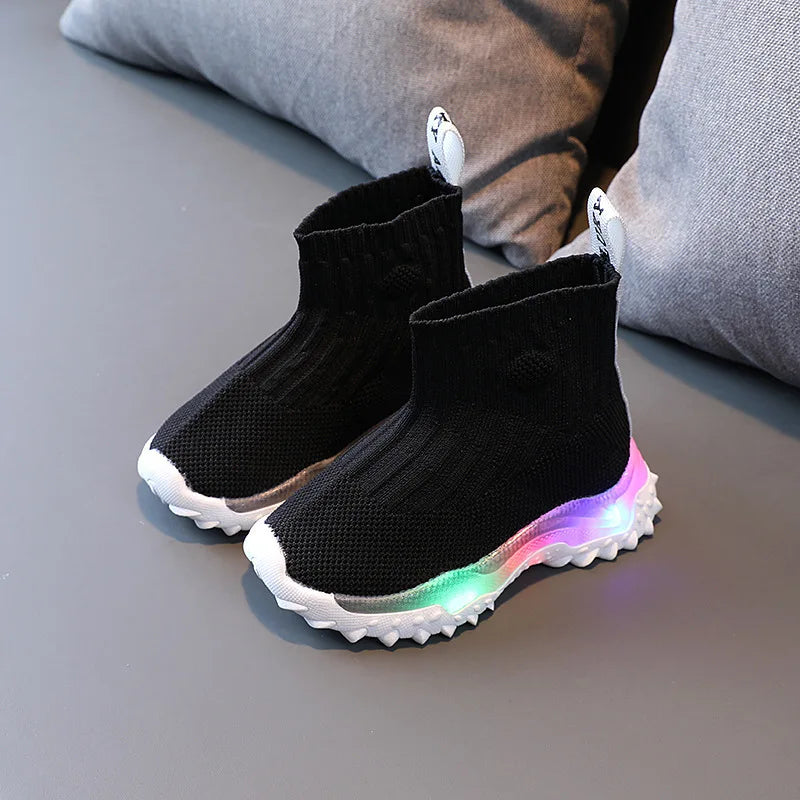 Kids Knitted Soft Sole LED Luminous Sneakers for Boys and Girls childrensterritory