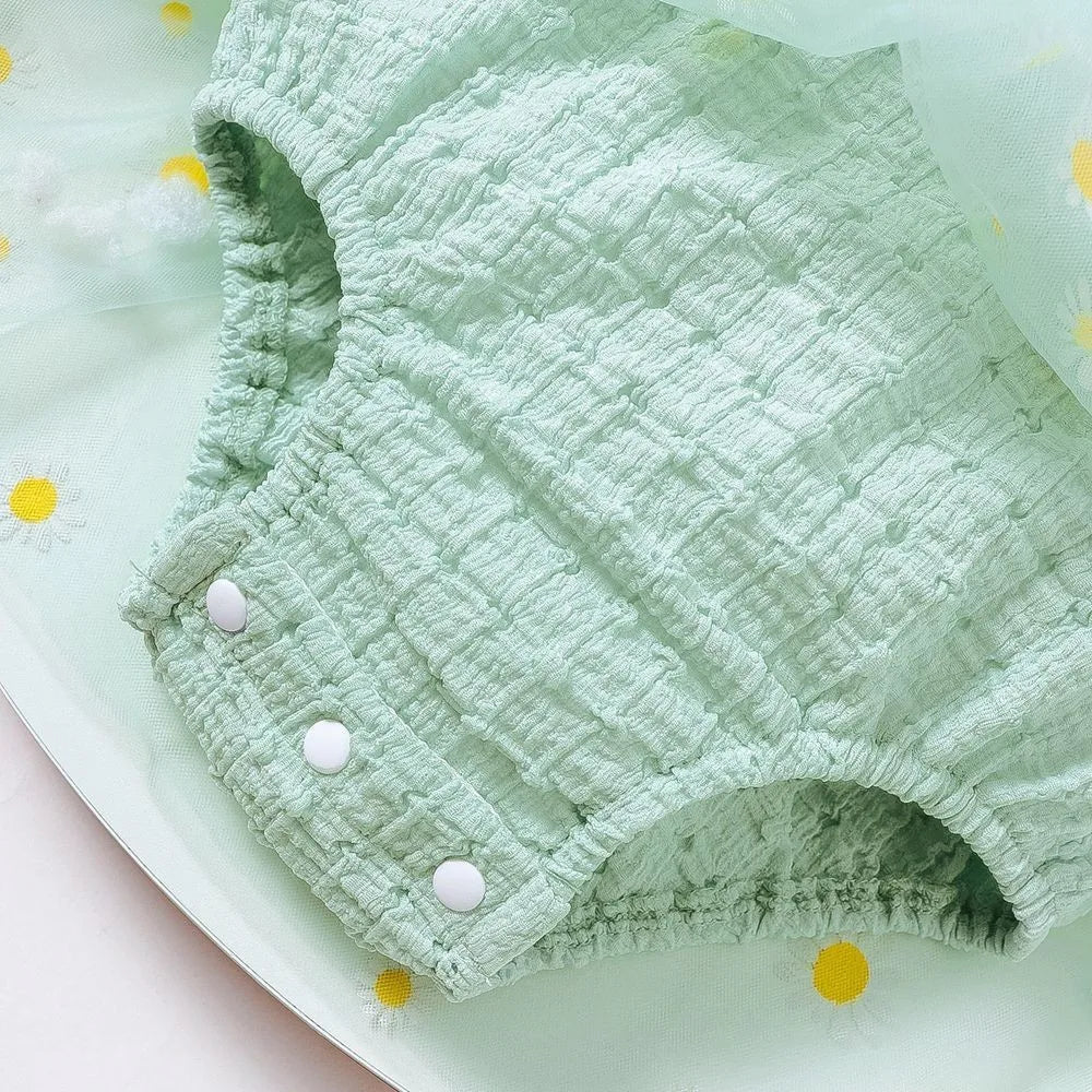 Small Daisy Print Baby Girl Sleeveless Mesh Romper Dress