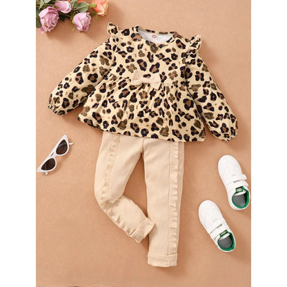 Kids Girls Clothes Set/Leopard Print Top + Pants Set