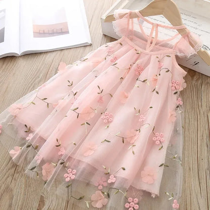 Sweet Flower Embroidery Girl Princess Dress childrensterritory