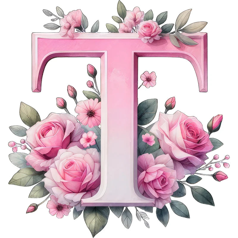Self-Adhesive Pink Flower Letter Art Wall Decals