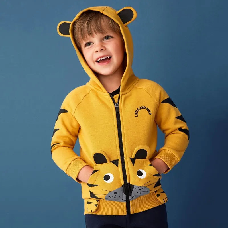 Tiger Embroidery Kids Boys Girls Hooded Zipper Jackets childrensterritory