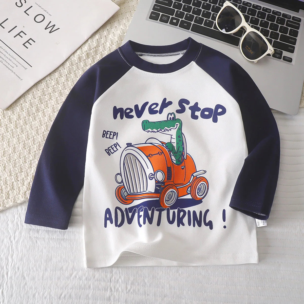 Cute Cartoon and Letter Print Kids Long Sleeve T-shirts