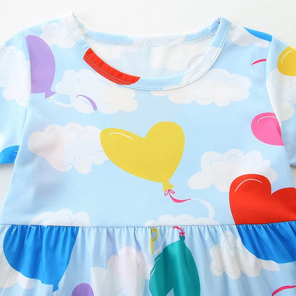Girls Short Sleeves Heart Clouds Print Summer Dresses childrensterritory