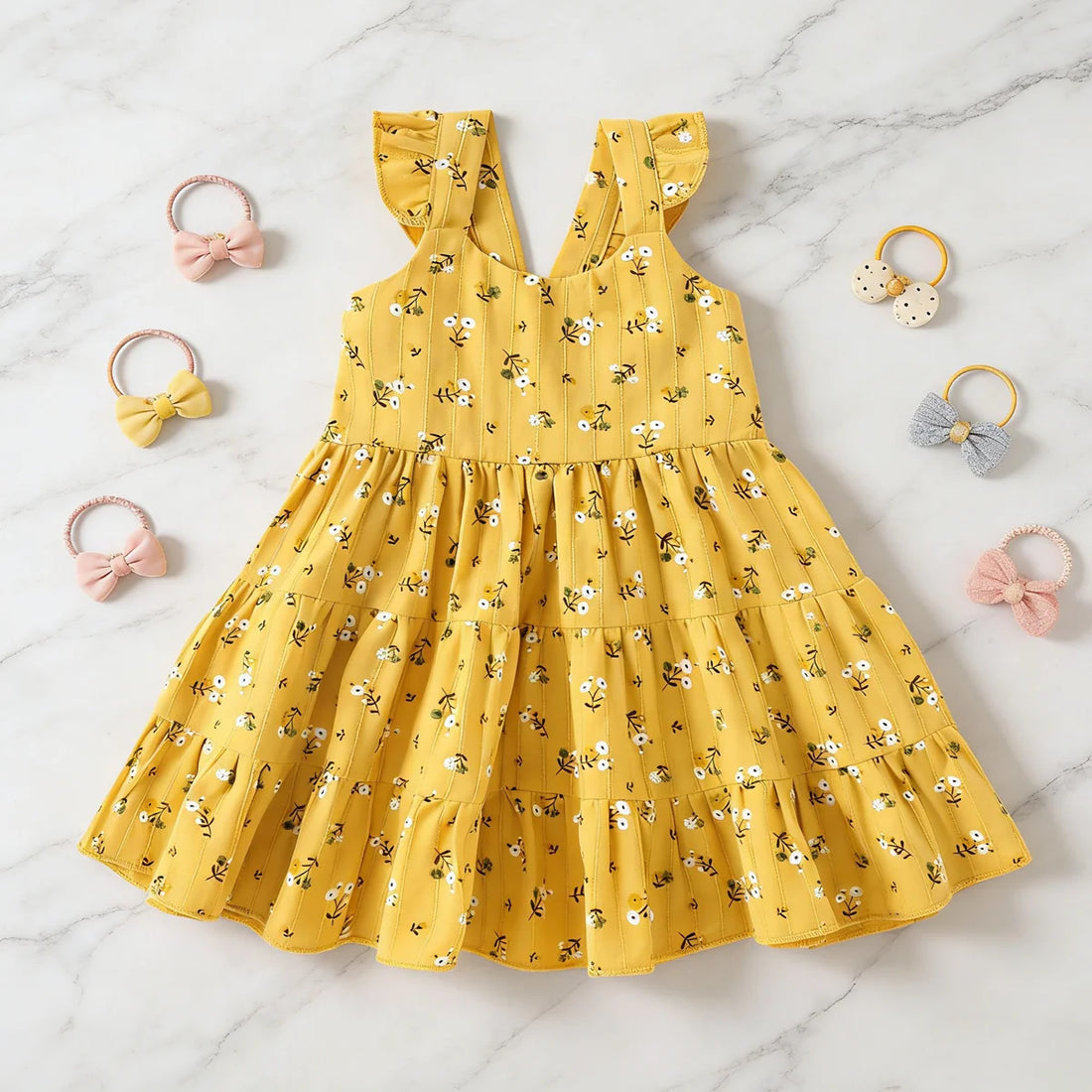 Kids Girls Flower Design Casual Sleeveless Summer Dress