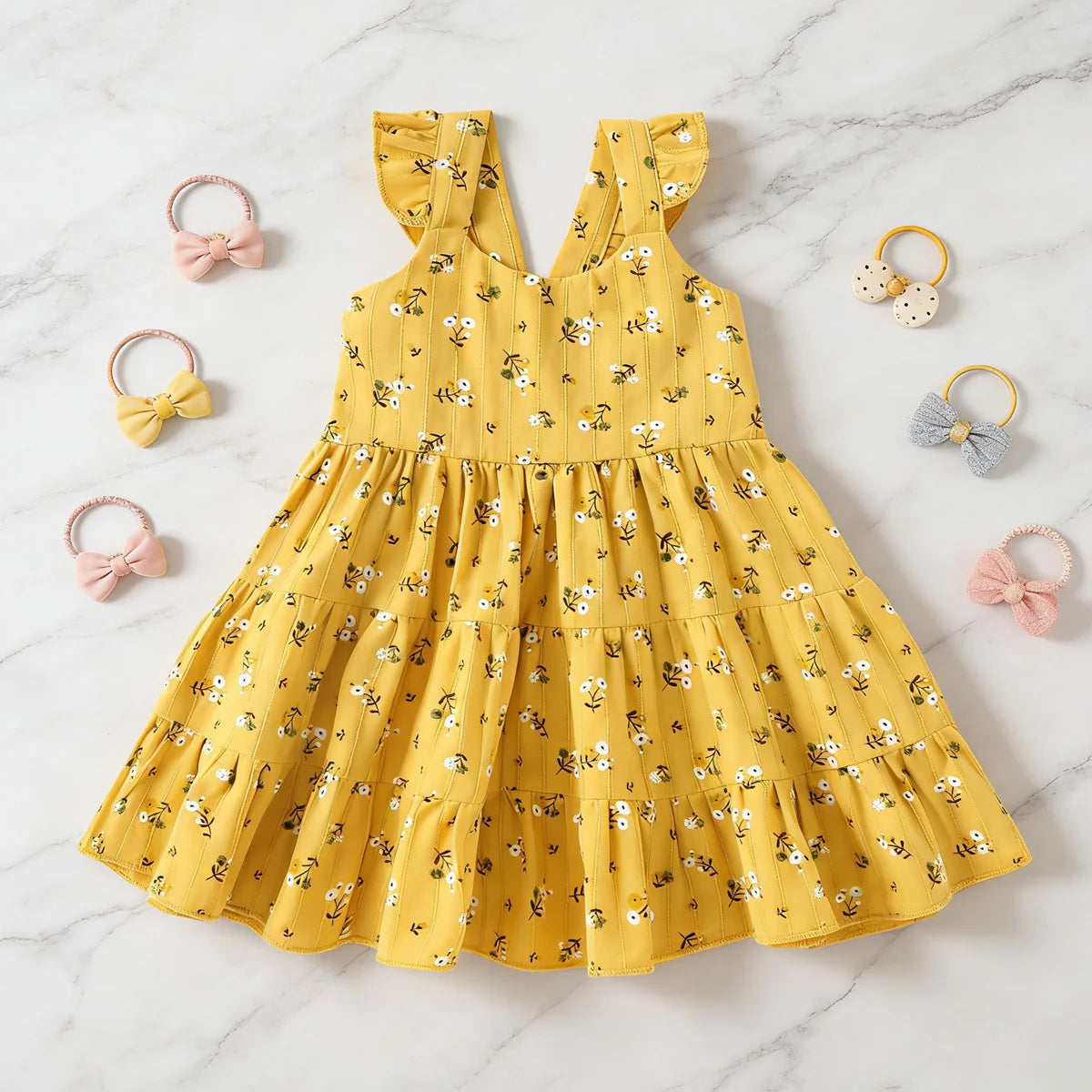 Kids Girls Flower Design Casual Sleeveless Summer Dress