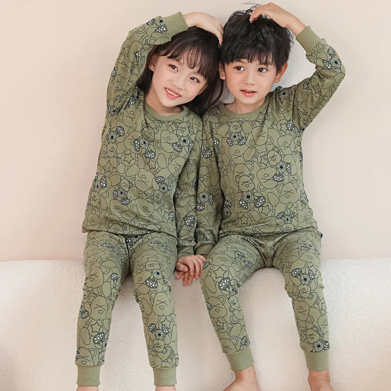 Long Sleeve Cartoon Design Kids Winter Warm Pajamas Sets childrensterritory