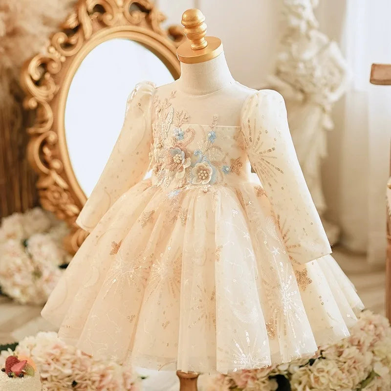 Lace Appliques Design Baby Girl Puffy Ball Gown