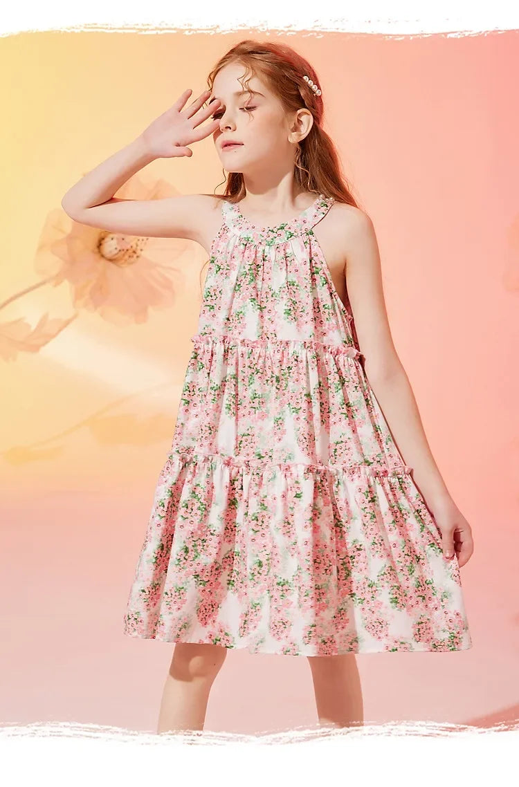 Little Girls' Floral Pattern Sleeveless Summer Party Dresses