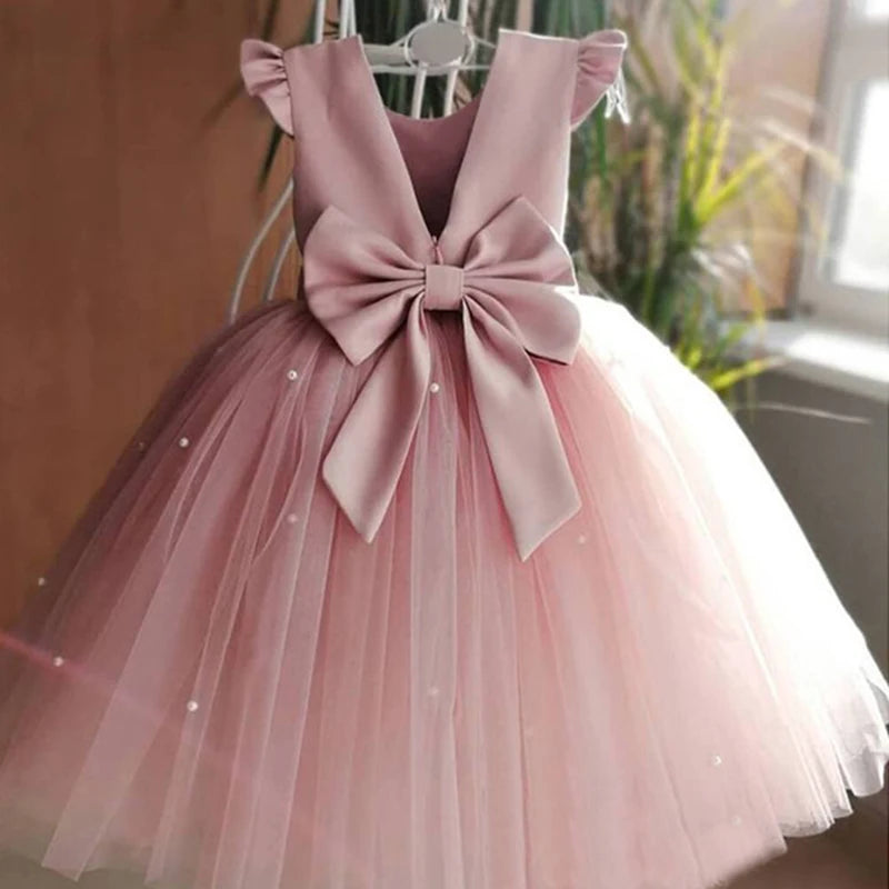 Kids Girls Big Bow Design Tulle Princess Dresses for Summer