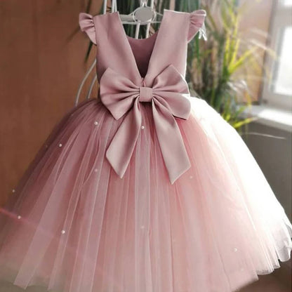 Kids Girls Big Bow Design Tulle Princess Dresses for Summer childrensterritory