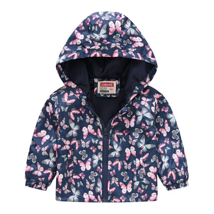 Kids Girls Colorful Cartoon Prints Windproof Hooded Jackets childrensterritory