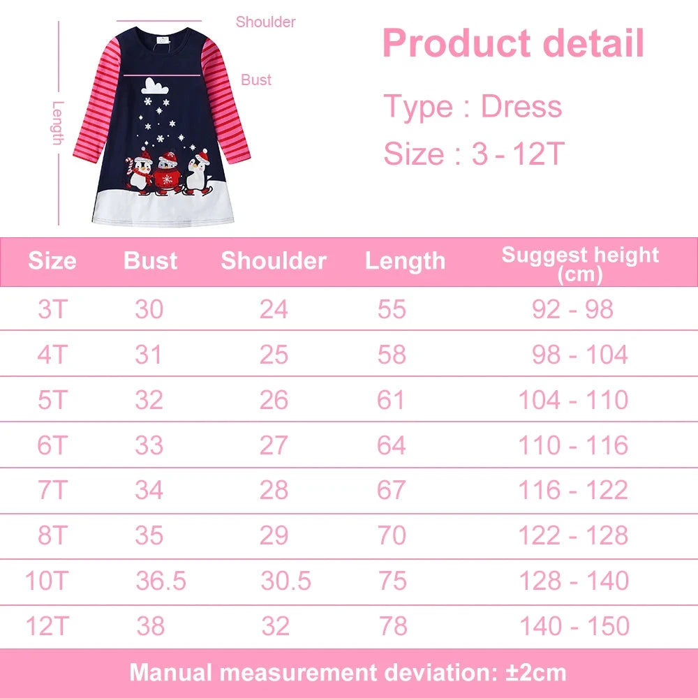 Girls Casual Printed Penguin Snowflakes Christmas Dress childrensterritory