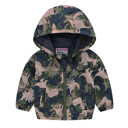 Dinosaurs Graphic Print Kids Boys Windproof Hooded Jackets