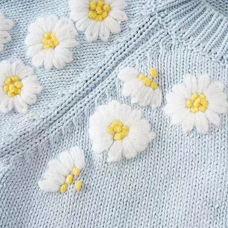 Kids Girls Light Blue Floral Embroidery Cardigan childrensterritory
