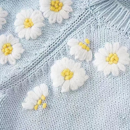Kids Girls Light Blue Floral Embroidery Cardigan childrensterritory
