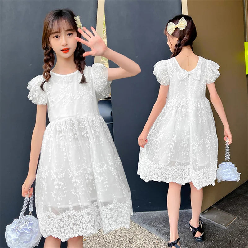 Casual Style Girls Lace Floral Dress For Summer