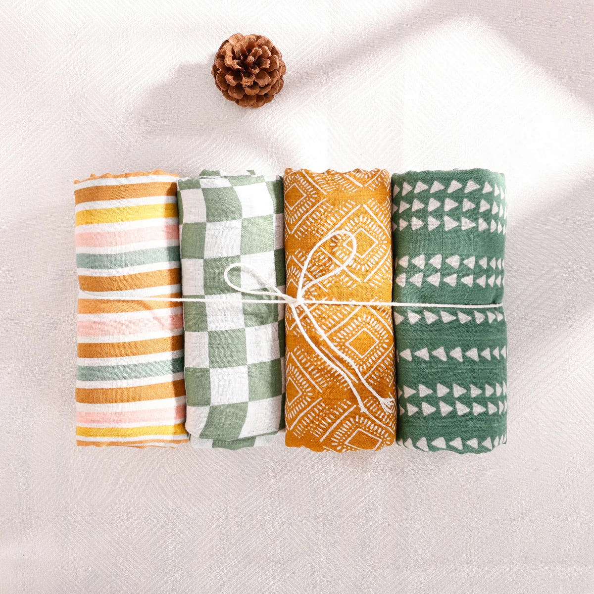 Print Bamboo Cotton Muslin Baby Swaddle, 4PCS Gift Set