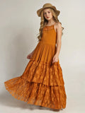 Kids Girls Stylish Lace Design Cotton Bohemia Long Dresses childrensterritory