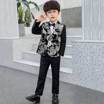 Kids Boys 3PCS Flower Jacket Pants Bowtie Formal Suit childrensterritory
