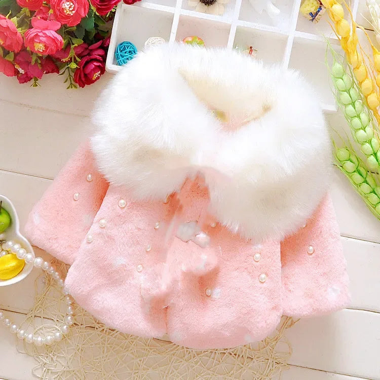 Girls’ Warm Jacket with Elegant Fur Collar Design