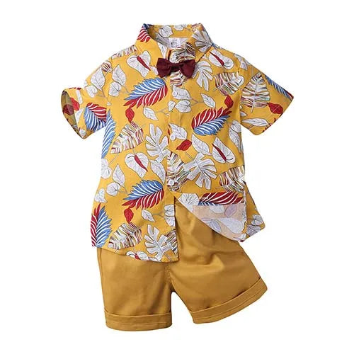 Toddler Boy Floral Bowtie Shirt + Shorts Gentleman Clothing Set