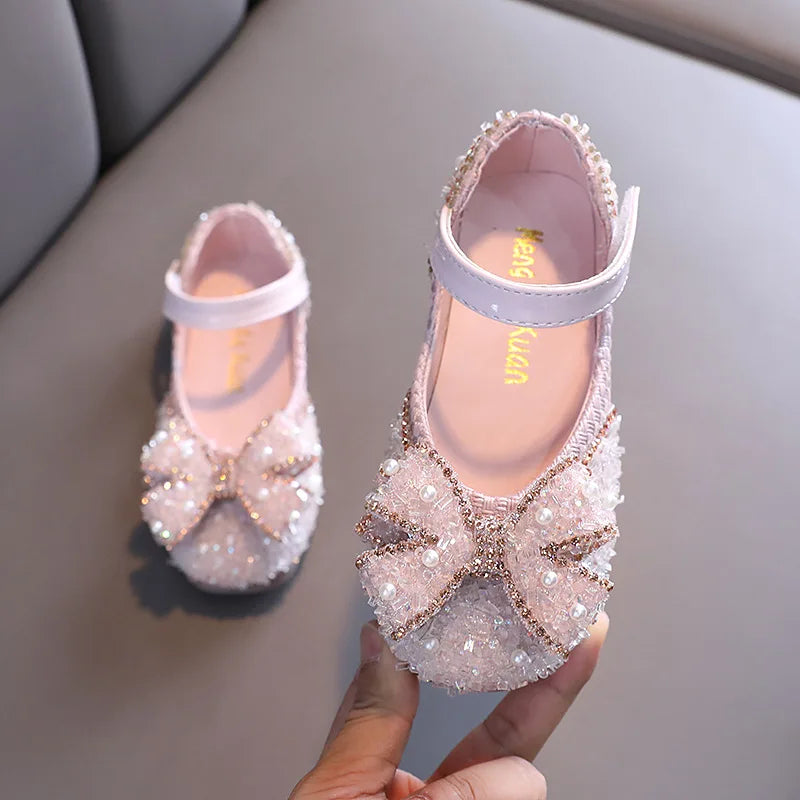 Little Girl Sequin Rhinestone Bow Flat Princess Sandals