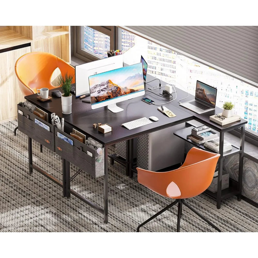 4L-shaped Gaming Computer Desk with Power Outlets childrensterritory