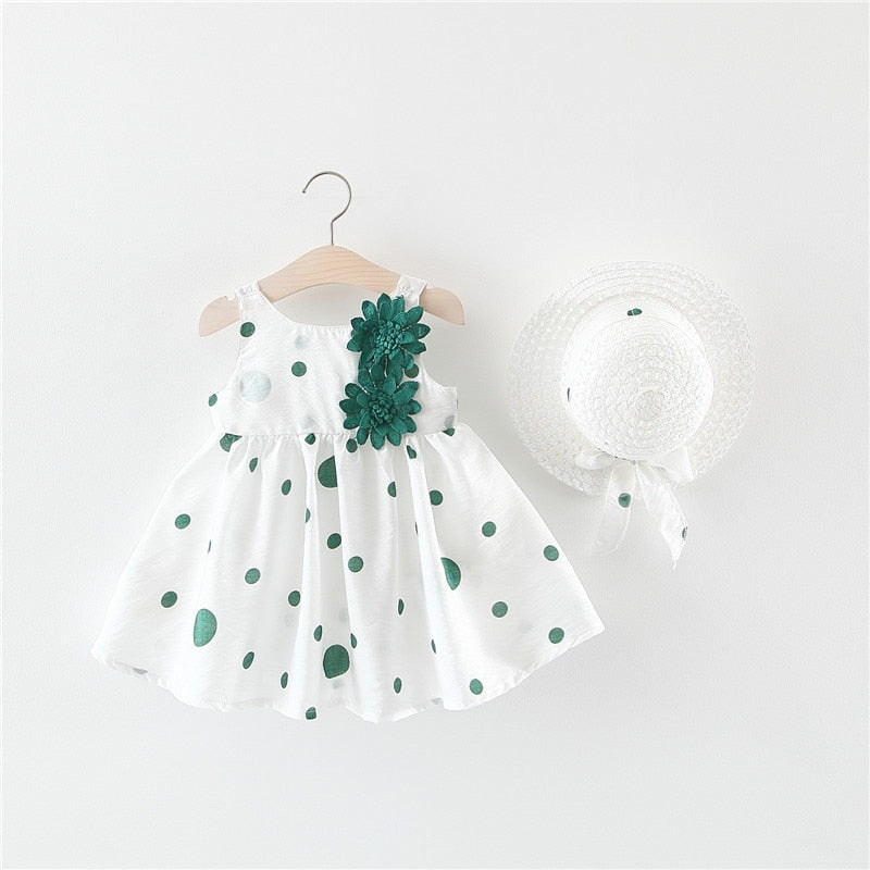 Baby Girl Floral Big Bow Designed Summer Dresses + Sunhat childrensterritory