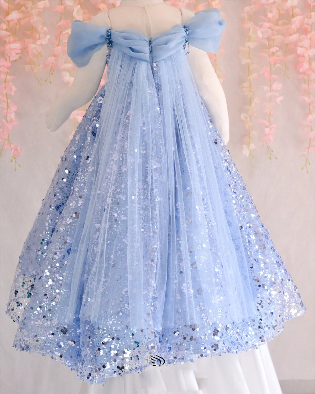 Pearl-sequined Off-Shoulder Girls Birthday Party Gown childrensterritory