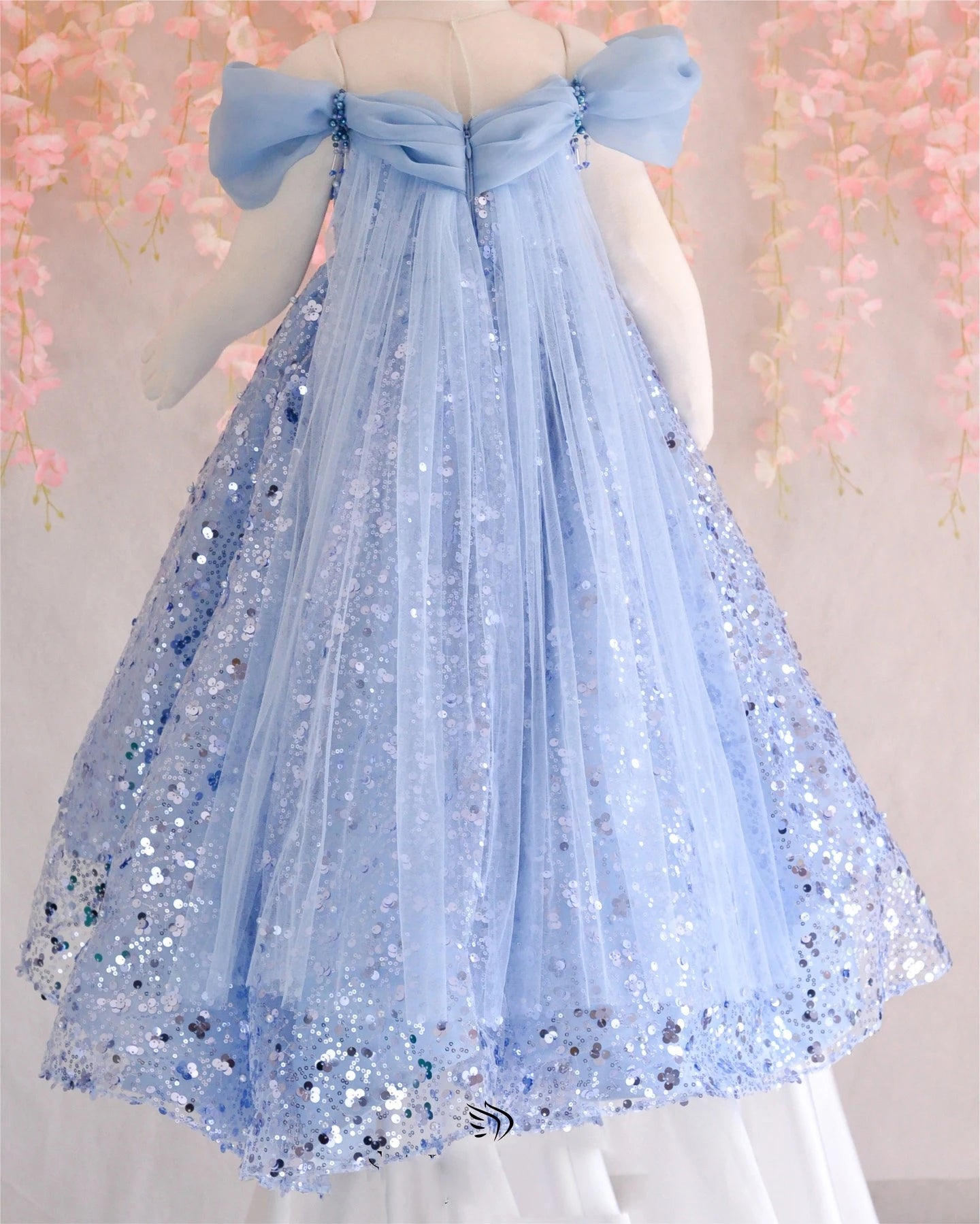 Pearl-sequined Off-Shoulder Girls Birthday Party Gown childrensterritory