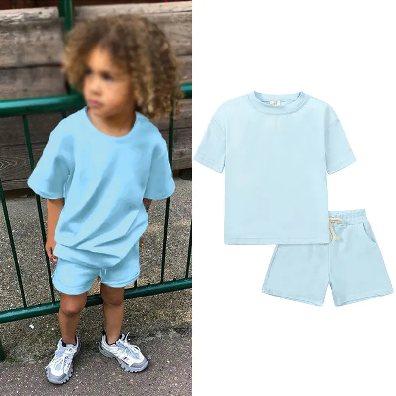 Solod Color Casual 2pcs Cotton Sport Clothing Set for Kids childrensterritory