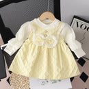 Baby Girls' Long-Sleeved Bow-Design Elegant Dresses