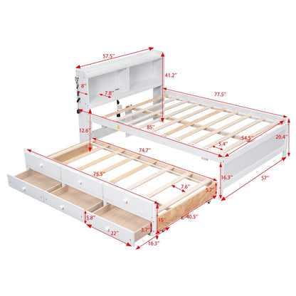 Full-size LED Bed with USB, Trundle and 3 Storage Drawers childrensterritory