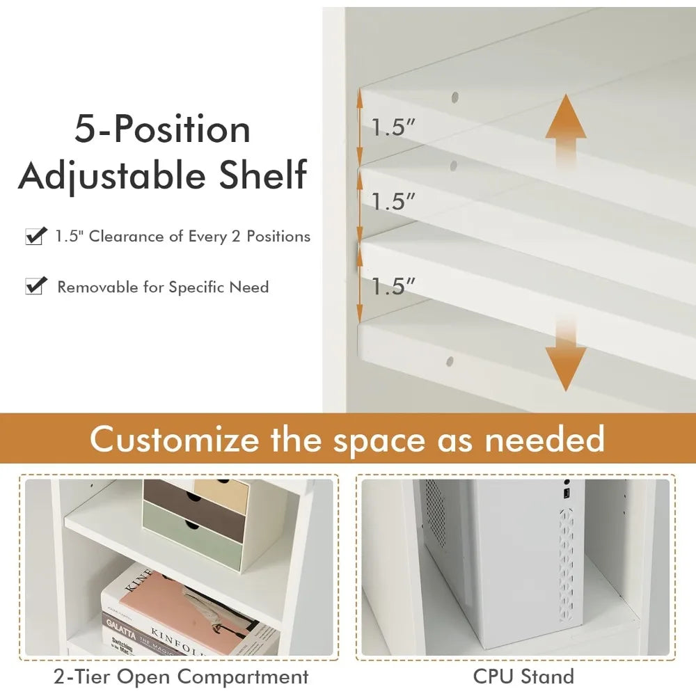 Adjustable Wooden White Computer Desk with Drawers