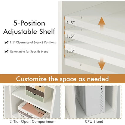 Adjustable Wooden White Computer Desk with Drawers childrensterritory