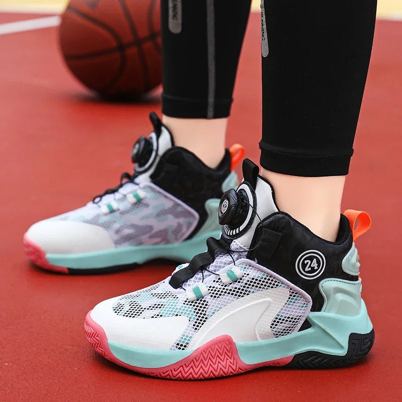 Kids Boys Non-slip No Tie Shoelaces Basketball Sneakers childrensterritory