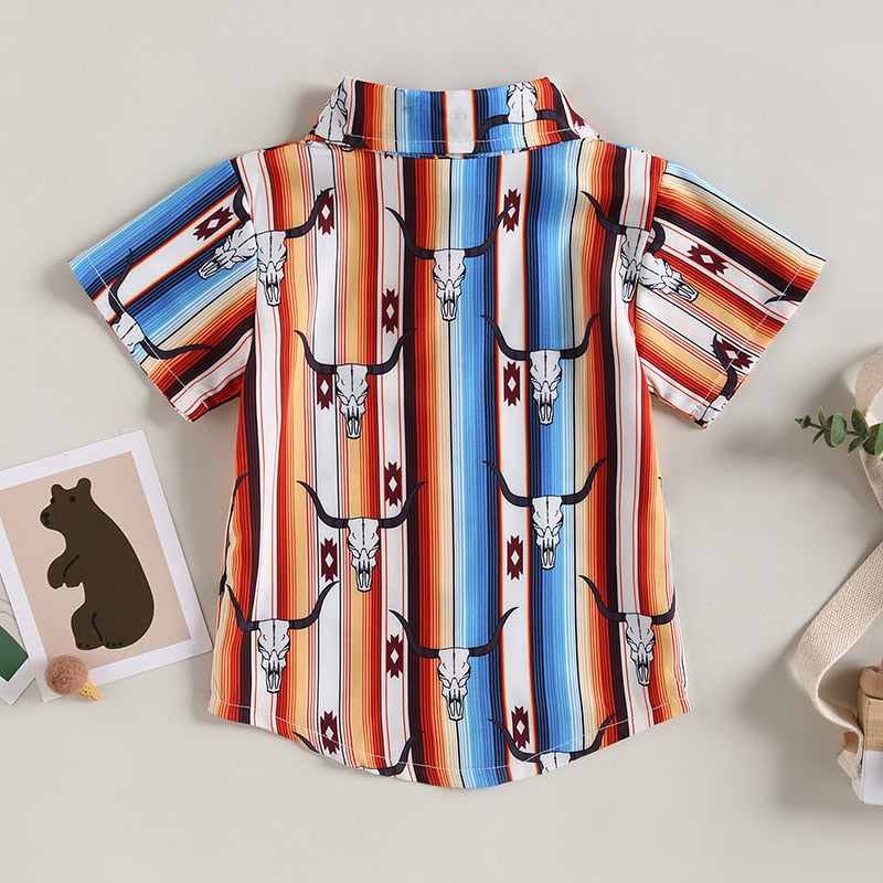 Lapel Bull Print Toddler Boys Loose Casual Shirt childrensterritory