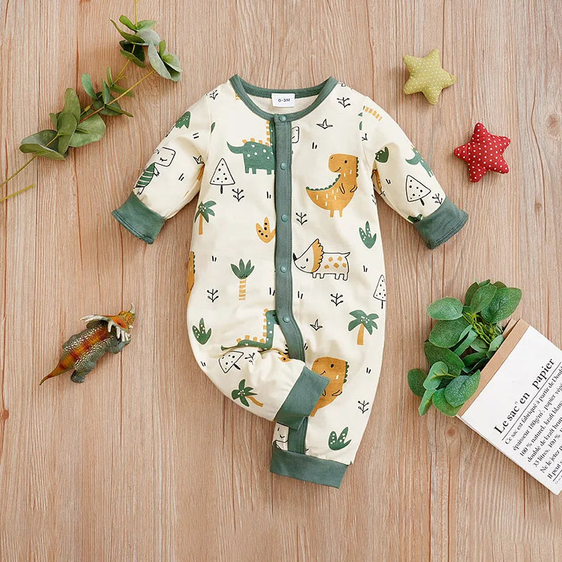 One Piece Dinosaur Print Cotton Baby Romper