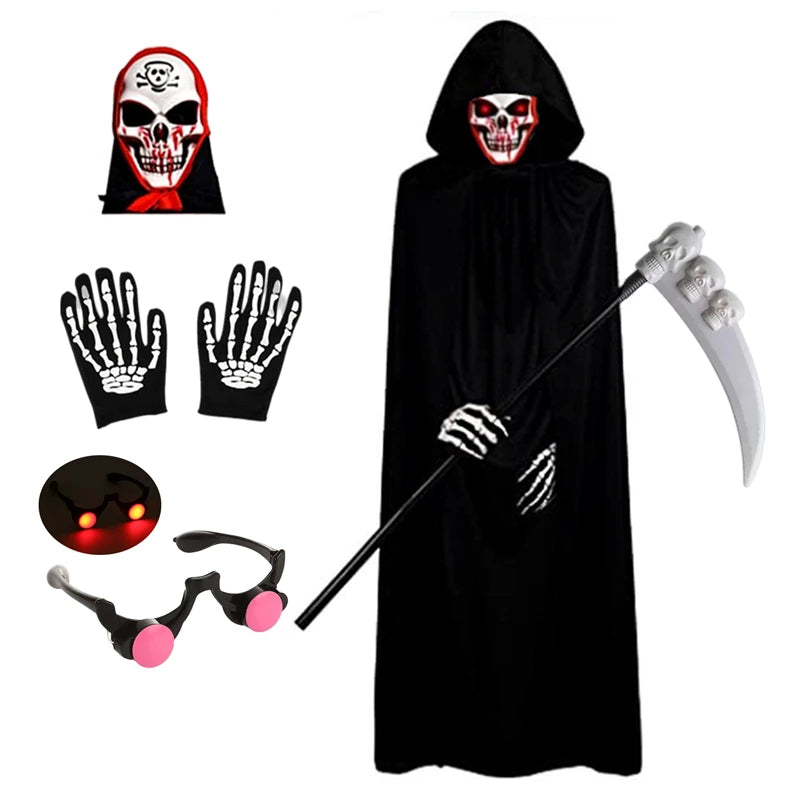 Halloween Death Black Cloak and Skeleton Costume Prop Set