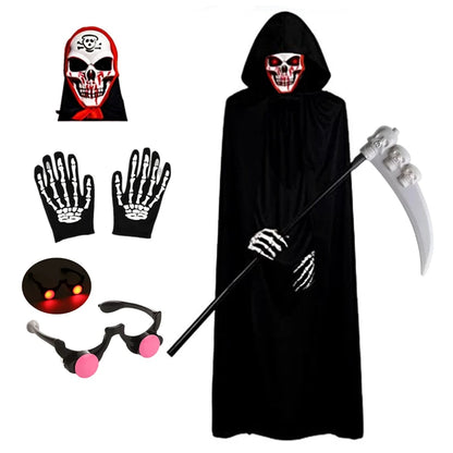 Halloween Death Black Cloak and Skeleton Costume Prop Set