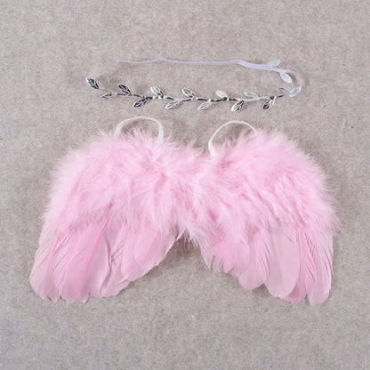 Newborn Photo Props Angel Feather Wings with Leaf Headband childrensterritory