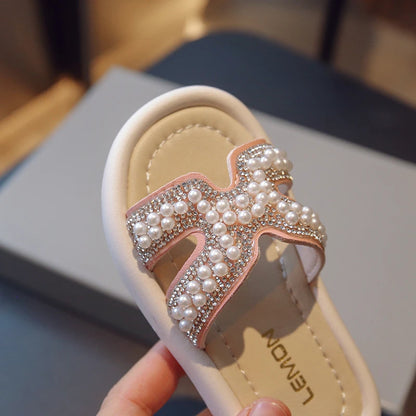 Classic Baby/Kids Girls Pearls Beading Summer Slippers