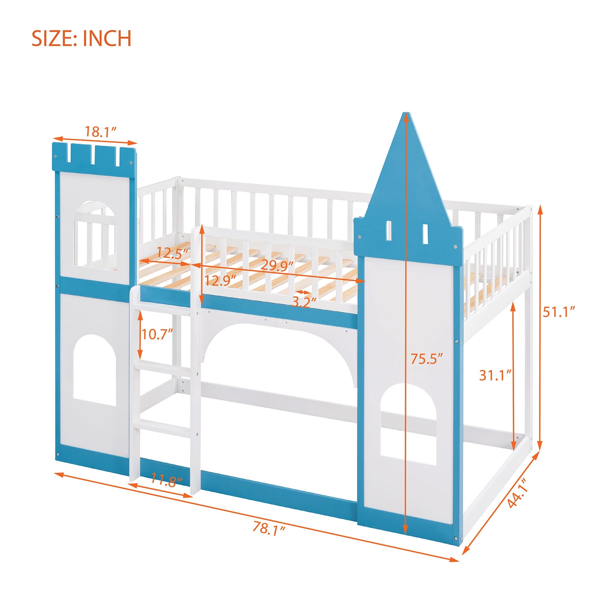 Twin Over Twin Castle Bunk Bed with Ladder childrensterritory