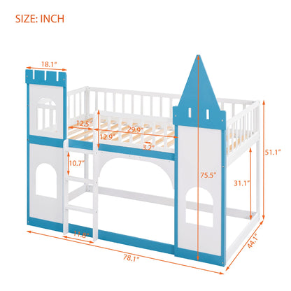 Twin Over Twin Castle Bunk Bed with Ladder childrensterritory