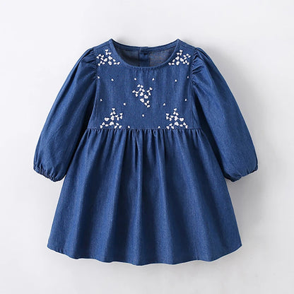 Long Sleeves Flowers Embroidered Design Girls Dresses childrensterritory
