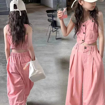 Kids Girls Denim Top with Straight Leg Pants Summer Clothes childrensterritory