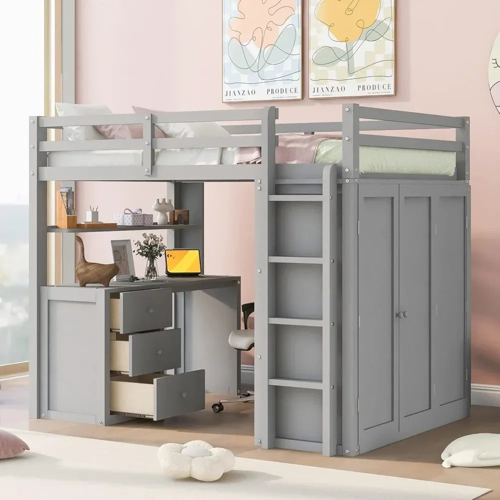 Designer Kids Loft Bed Frame With Storage Drawers